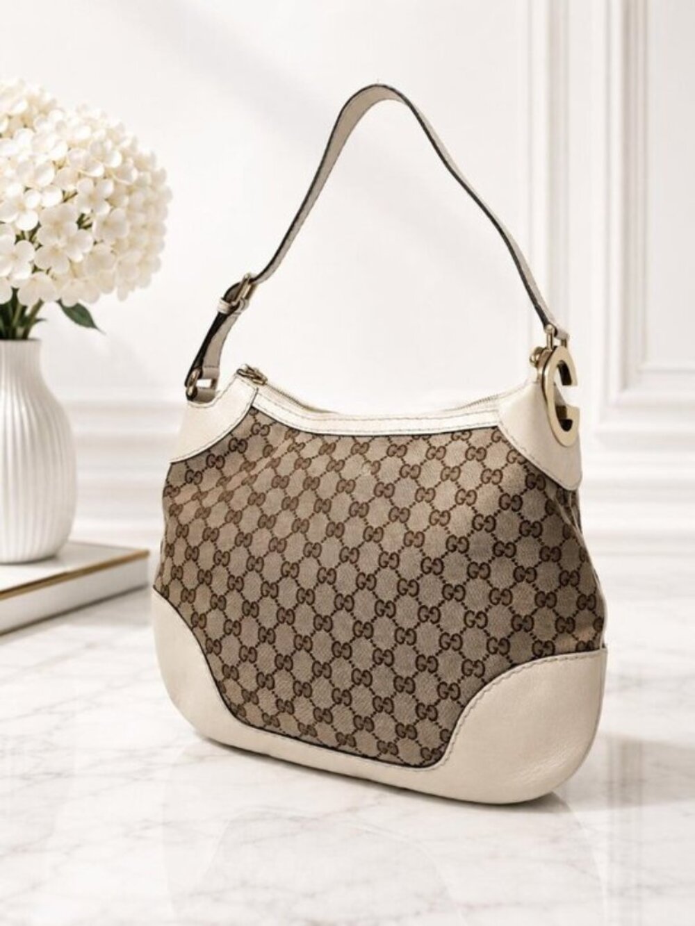 Authentic Gucci GG Canvas Abbey Hobo Shoulder Bag